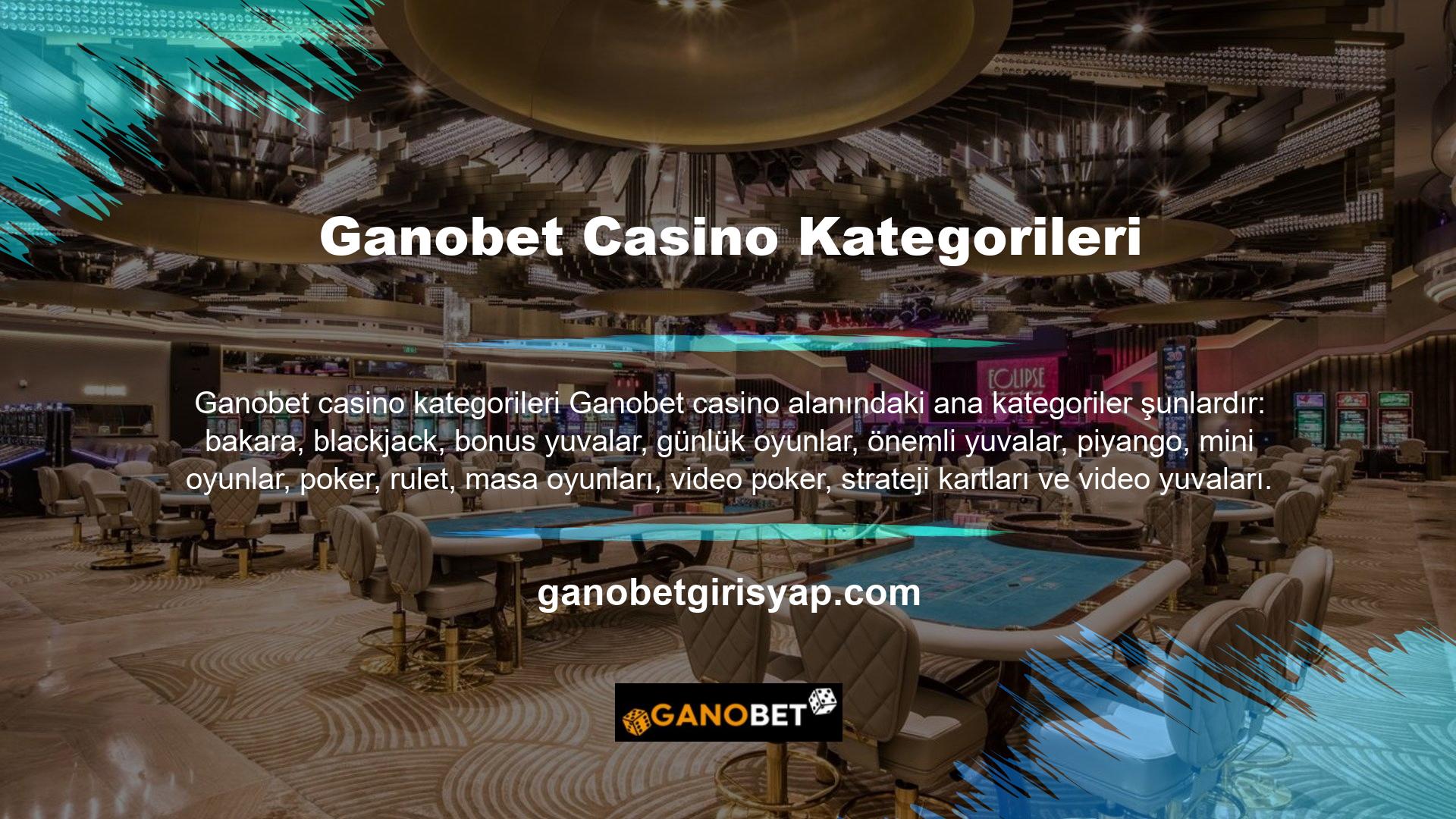 Bu kategoriler altında düzinelerce hatta yüzlerce casino oyuna ulaşılabilir